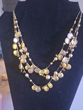 Gold Toned Multi-Strand Disc  Bead Necklace - Women Jewelry